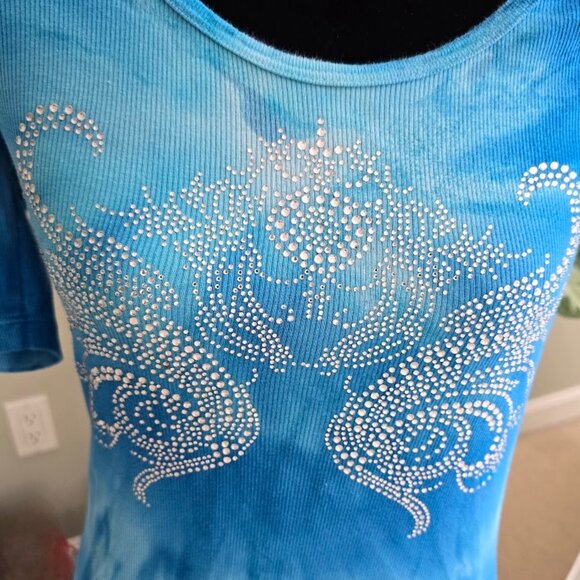 Sledge USA Vintage Y2K Graphic Tie Dye Elbow Sleeve Combed Cotton Embellished - Picture 2 of 6